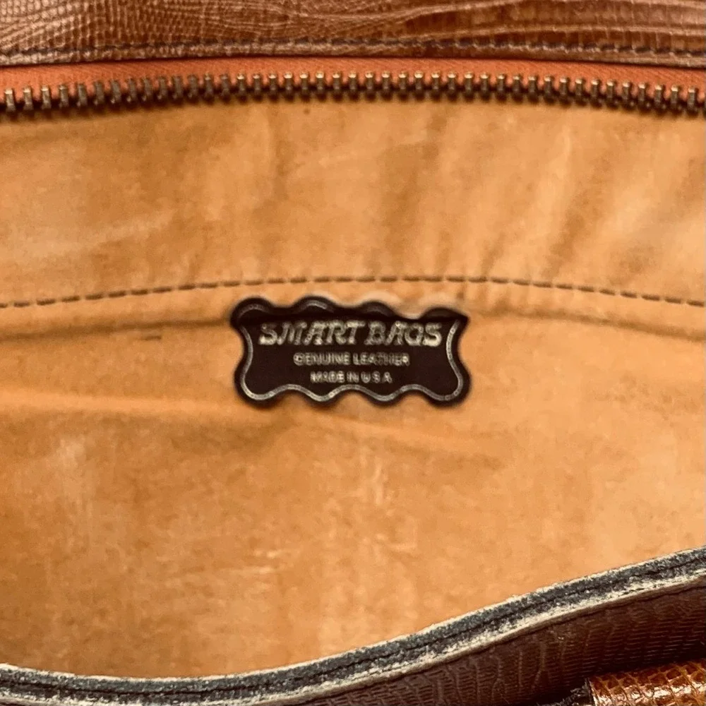 Smart Bags Vintage Brown Lizard Embossed Leather Briefcase Satchel Made in USA